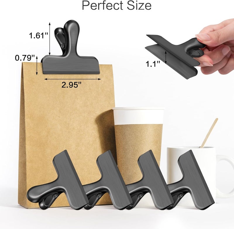 WUDIME 12 Pack Stainless Steel Chip Clips, Bag Clips for Food, Heavy Duty Chip Bag Clip for Kitchen and Office to Seal Coffee Bags, Paper Sheets, Metal Clip Air Tight Seal-3 Inches(Black) - Image 2